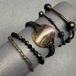 Lot Of 5 Bracelets Cookie Lee Black Faceted Stretch Shell Cord Smoky Beads BoHo